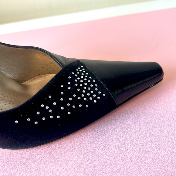 Black Italian Leather & Suede 3” Pumps - Picture 5 of 10